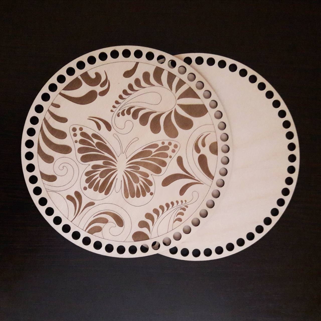 Engraved Basket Lid And Bottom Wooden Crochet Blank Kit