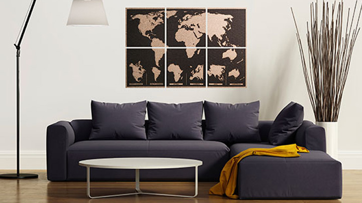 Engraved World Map On Cork Tiles