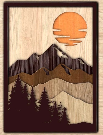 Layered Mountain Art Forest Wall Decor