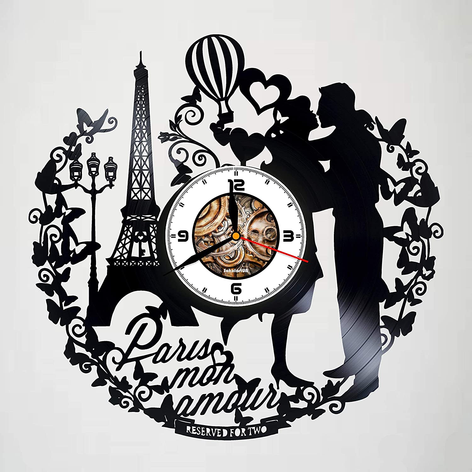 Paris France Mon Amour Vinyl Record Wall Clock