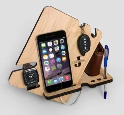 Wood Phone Docking Station With Key Holder Wallet Stand Watch Organizer Men Gift