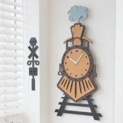 Wooden Train Wall Clock Kids Room Wall Decor