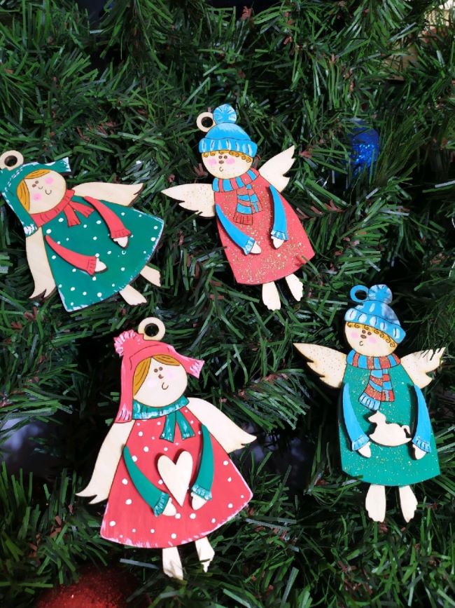 Christmas Hanging Ornaments Wood Angels