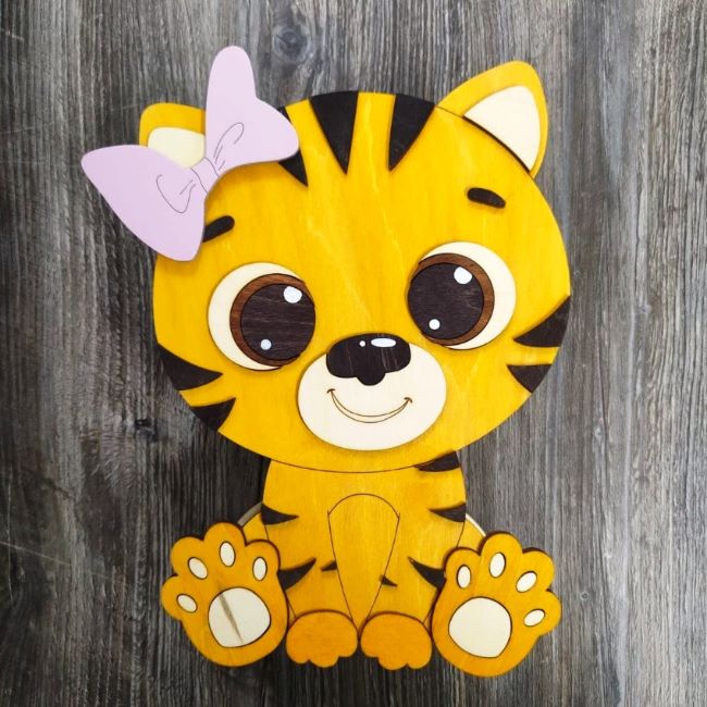 Cute Tiger Cub Wooden Chocolate Box