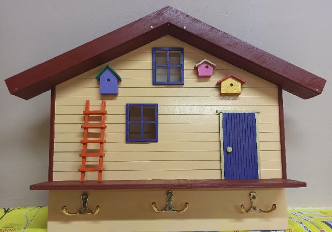 Home Shaped Wall Shelf With Hooks