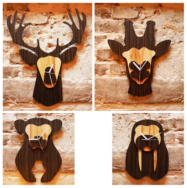 Jungle Animal Heads Shaped Wall Clocks