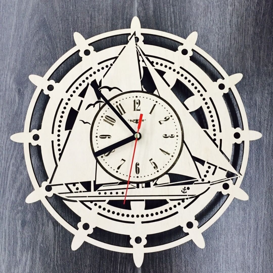 Laser Cut Wall Clock with Sailboat