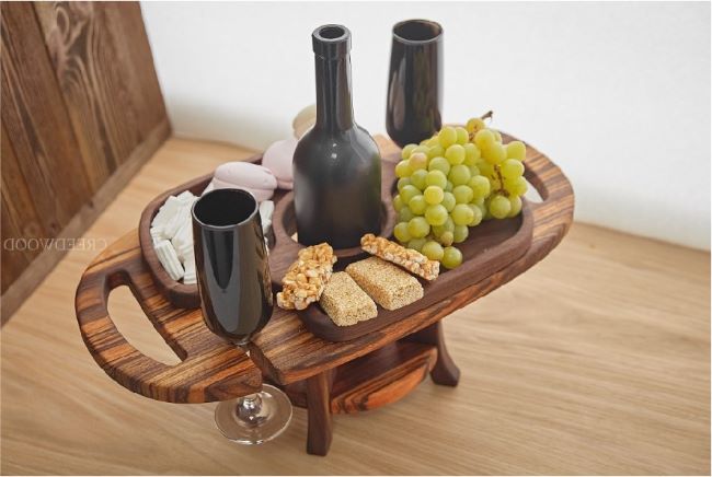 Wooden Wine Table And Glass Holder