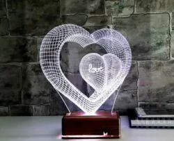 Two Hearts 3d Optical Illusion Lamp Led Night Light