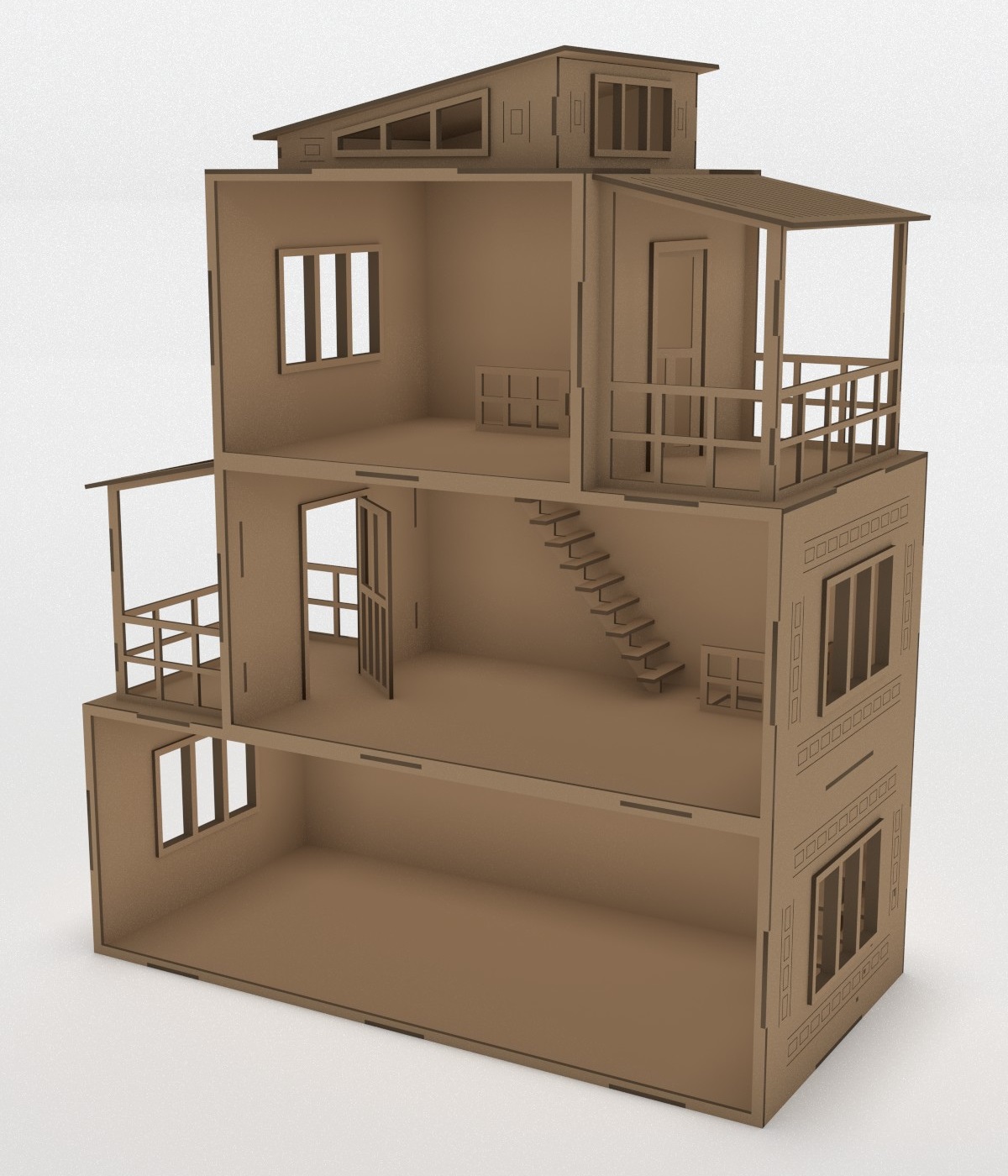 Wooden Modern Dollhouse 3mm