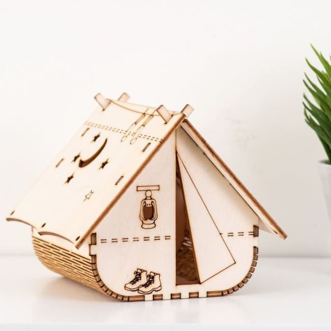 Wooden Tent Shape Night Light Lamp