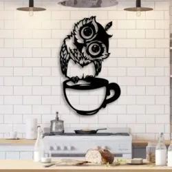 Kitchen Wall Art Owl Sitting On Cup