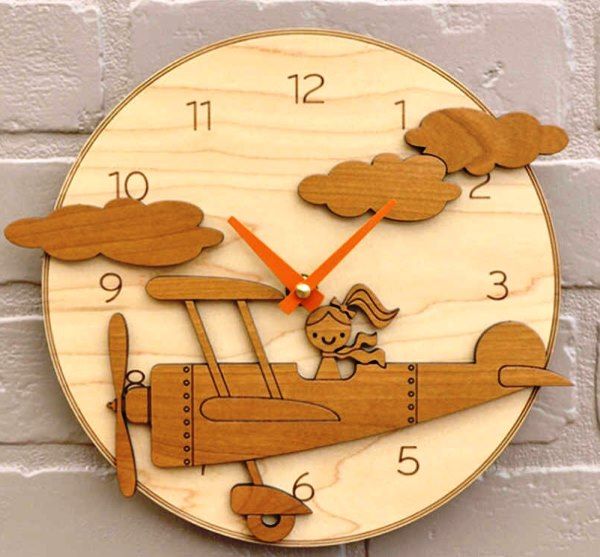 Little girl and plane wall clock