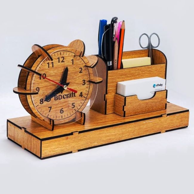 Organizer Clock Pen Slip Pad Holder