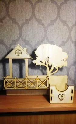 Wall Shelf Key Holder With Fence And Tree