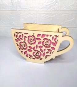 Wooden Tea Cup Planter Flower Pot