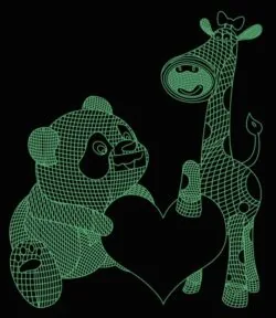 3D illusion led lamp bear with giraffe