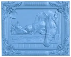 Painting of two horses and a cat