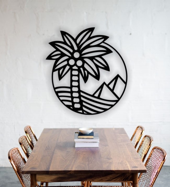 Pyramid with palm tree wall decor