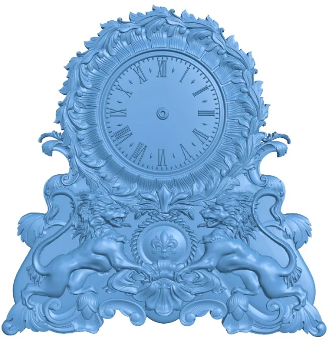 Pattern clock two lions flanking