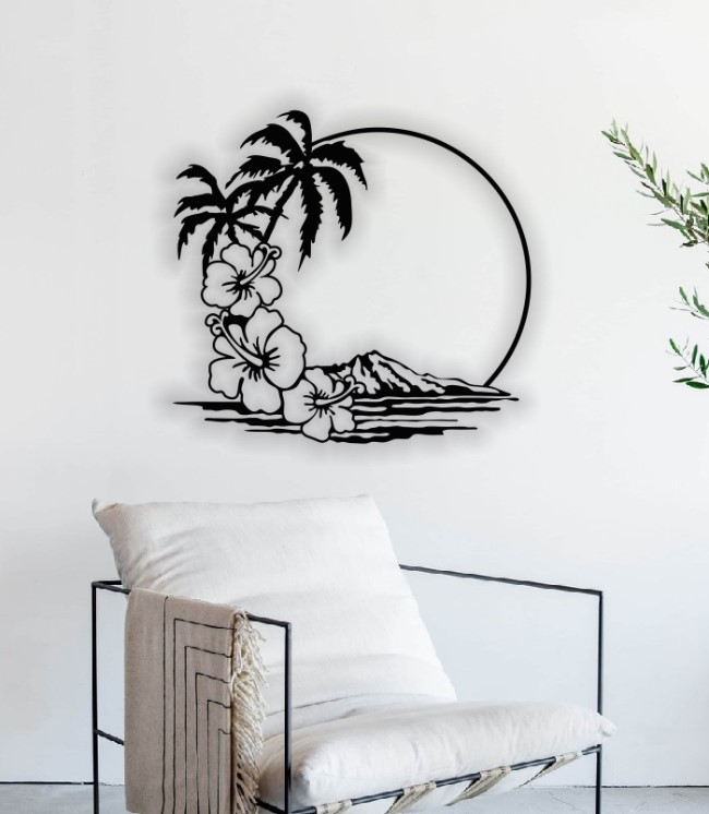 Palm with mountain wall decor