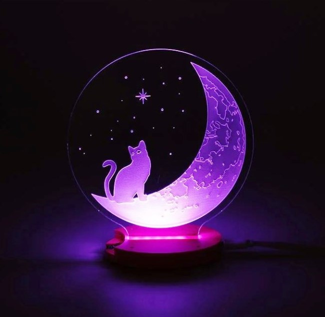 Illusion led lamp cat on the moon