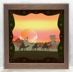 Sunset desert camels light box