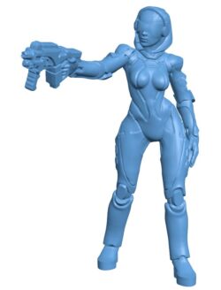 Droid android robot woman with pistol