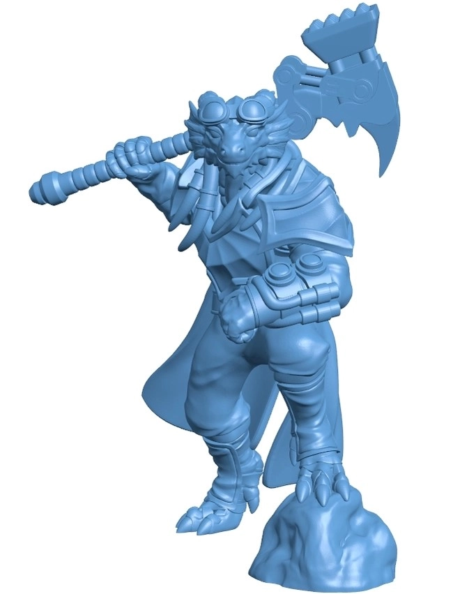 Male Dragonfolk Engineer with Mechanical Hammer