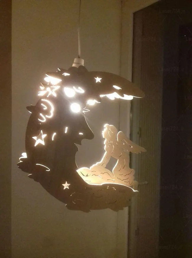 Fantasy fairy on moon wood lamp