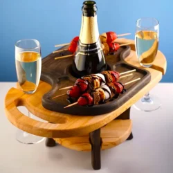 Wooden Wine Table And Glass Holder