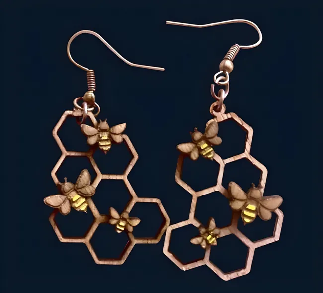 Honeycomb bee earrings