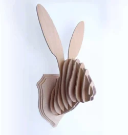 3D Wood Rabbit Head Wall Decor