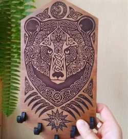 Bear Engraved Wooden Key Holder