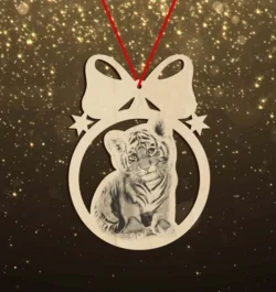 Cute tiger cub in christmas hanging ball