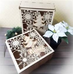 Decorative plywood christmas box 250x250x80