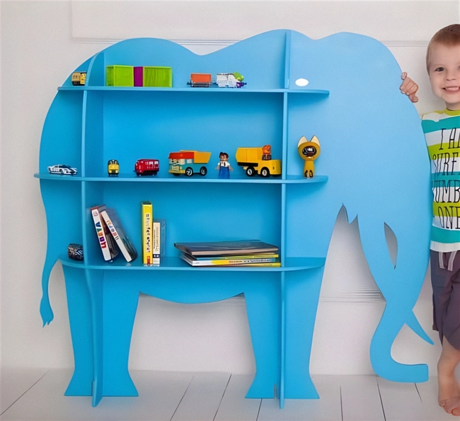 Elephant Shaped Wooden Shelf for Toys and Books