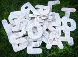 Engraved russian alphabet letters and numbers for little ones