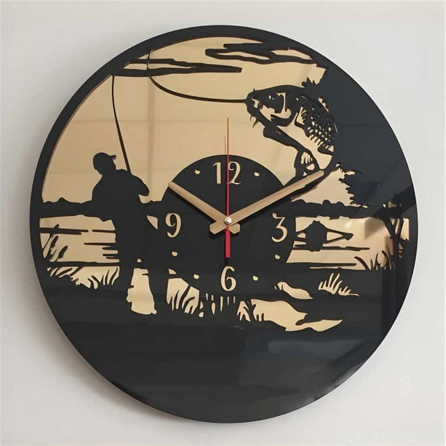 Fishing themed vinyl record clock