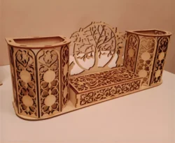 Floral Wood Cutout Pen Holder Desk Organizer