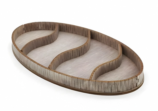 Oval Shaped Wooden Serving Platter with Compartments