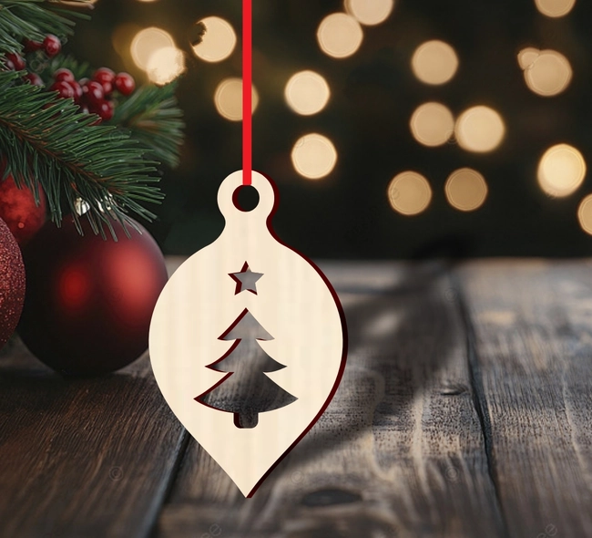 Oval ornament with christmas tree and star