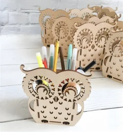 Owl pen pot wooden pencil holder