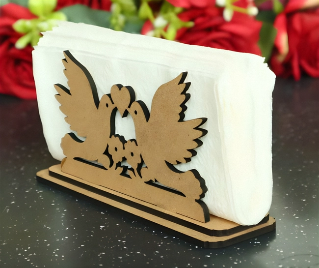 Pigeons with heart wedding napkin holder