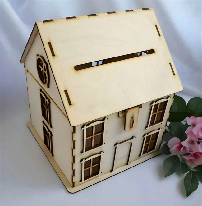 Plywood House Shaped Money Box