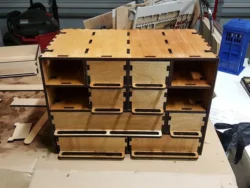 Plywood customizable stacking parts box with drawer