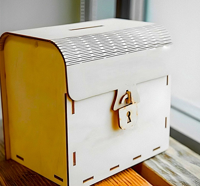 Plywood treasure chest piggy bank