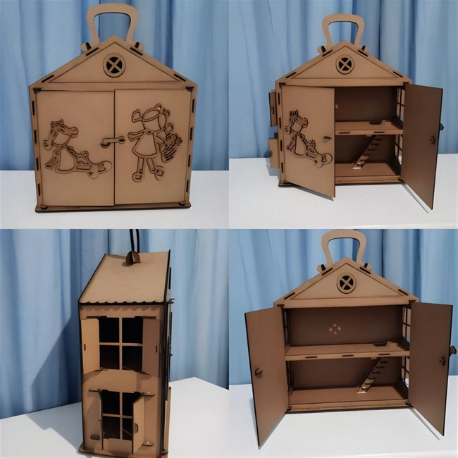 Portable wooden dollhouse for little girls