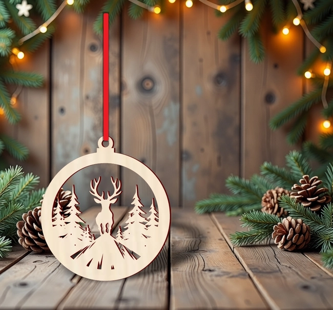 Reindeer woodland scene bauble