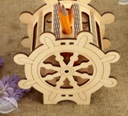 Ship wheel shaped pen penci holder